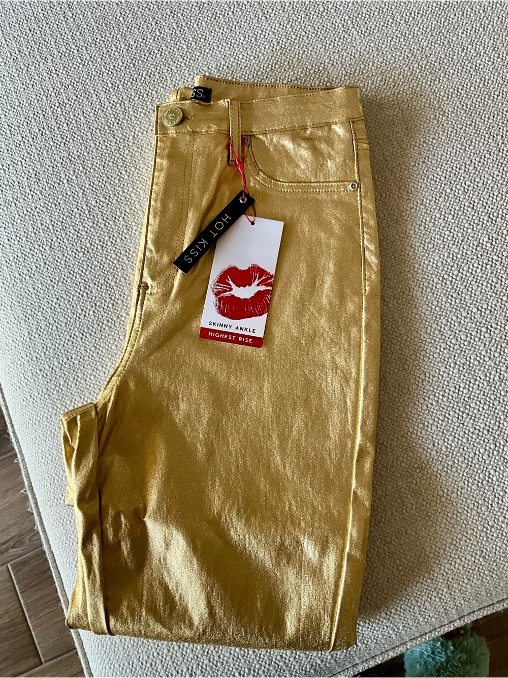 Hot Kiss Metallic Gold Ankle Skinny Jeans
